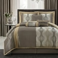 thumbnail image 1 of Lanco 7 Piece Grey Gold Comforter Set, California King Size Jacquard Bedding Set, All Season Geometric Patchwork Bedding Set, Matching Pillows , Shams , Bed Skirt, 1 of 8