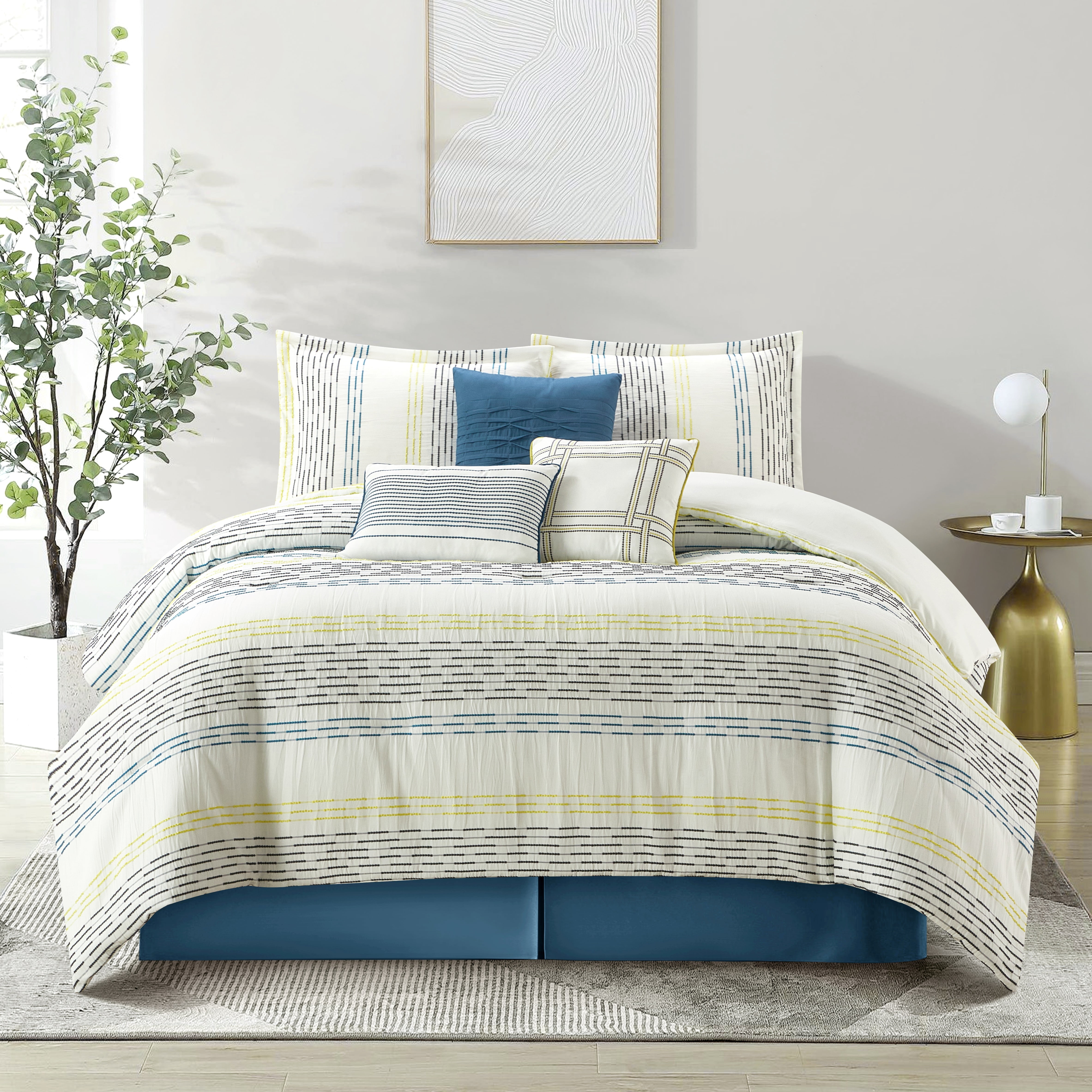Lanco Piece Jacquard Striped Comforter Set, Bed Size Queen