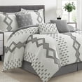 thumbnail image 1 of Lanco 7 Piece White Grey Comforter Set, King Sizeï¼ All Season Geometric Pattern Bedding Set, Matching Bed Skirt, Pillows & Shams, 1 of 7