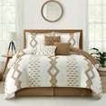 thumbnail image 1 of Lanco 7 Piece White Taupe Comforter Set, King Size， All Season Geometric Pattern Bedding Set, Matching Bed Skirt, Pillows & Shams, 1 of 7