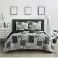thumbnail image 1 of Lanco All Season Floral Printing 3 Piece Quilt Set , Queen Size Black White Quilt With Pillow Sham , Bedspreads & Coverlets, 1 of 9