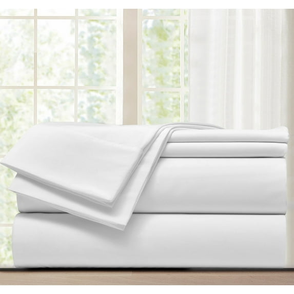 Lanco Amanda 4-Piece Flat Sheet Set, White, Easy Care 300 Thread Count Microfiber Embroidery