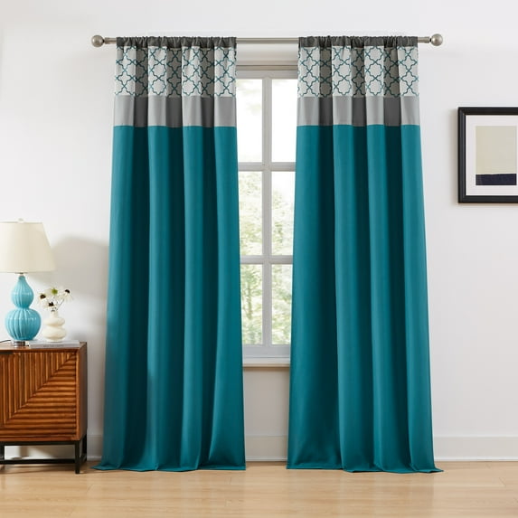 Lanco Aqua Grey Blackout Curtains 84 Inch Length 2 Panels Set, Rod Pocket Window Curtains , 37Wx84L