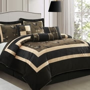 Lanco Arielle Classic Floral 7-Piece Short Plush Print Comforter Set, Bronze, Bed Size King, 100% Polyester Fill