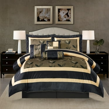Lanco Arielle Classic Floral 7-Piece Short Plush Print Comforter Set, Bronze, Bed Size King, 100% Polyester Fill