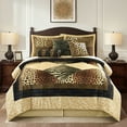 thumbnail image 1 of Lanco Aris Leopard Print 7-Piece Comforter Set, Brown, Black, California King, Fill 100% Polyester, Abstract, 1 of 7