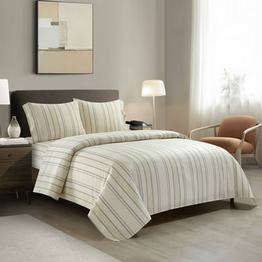 Lanco Balanced Striped 4 Piece Flat Sheet Set, Beige, Queen, Striped, 100% Polyester & Fill