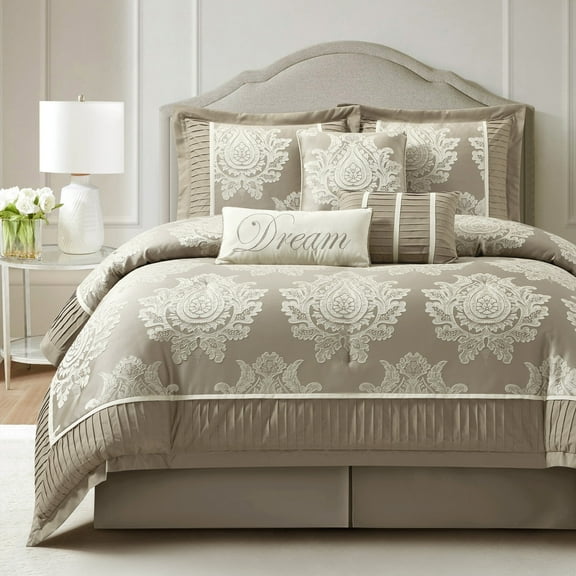 Lanco Beige Comforter Set King Size , Jacquard Bedding Set , All Season , Ultra-soft Comforters