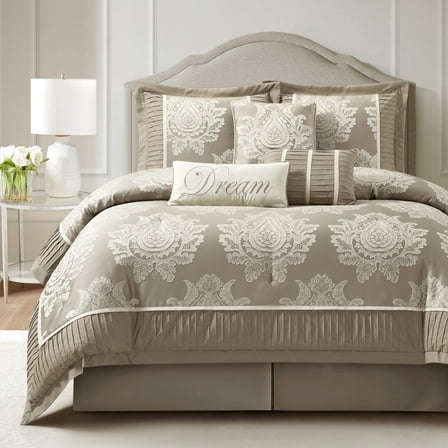 Lanco Beige Comforter Set Queen Size , Jacquard Bedding Set , All Season , Ultra-soft Comforters