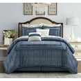 thumbnail image 1 of Lanco Bell Bottom Jacquard 10 Piece Comforter Set Blue, Bed Size Queen, Fill Polyester, Solid Color, 1 of 6