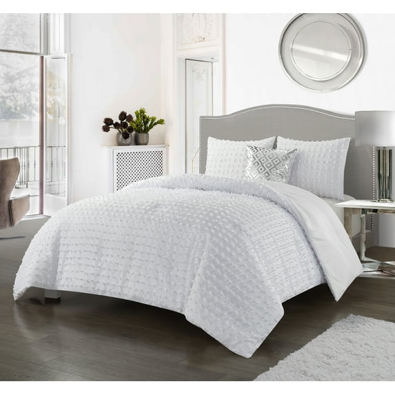 Lanco Betty Dots 4-Piece King Size Comforter Set, White, Fill Polyester, Solid Color, All Season Bedding Sets