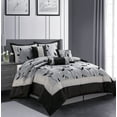 thumbnail image 1 of Lanco Black Flower Faux Silk 7 Piece Comforter Set, Silver, King, Leaves, 100% Polyester & Fill, 1 of 8