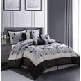 thumbnail image 1 of Lanco Black Flower Faux Silk 7 Piece Comforter Set, Silver, Queen, Leaves, 100% Polyester & Fill, 1 of 8