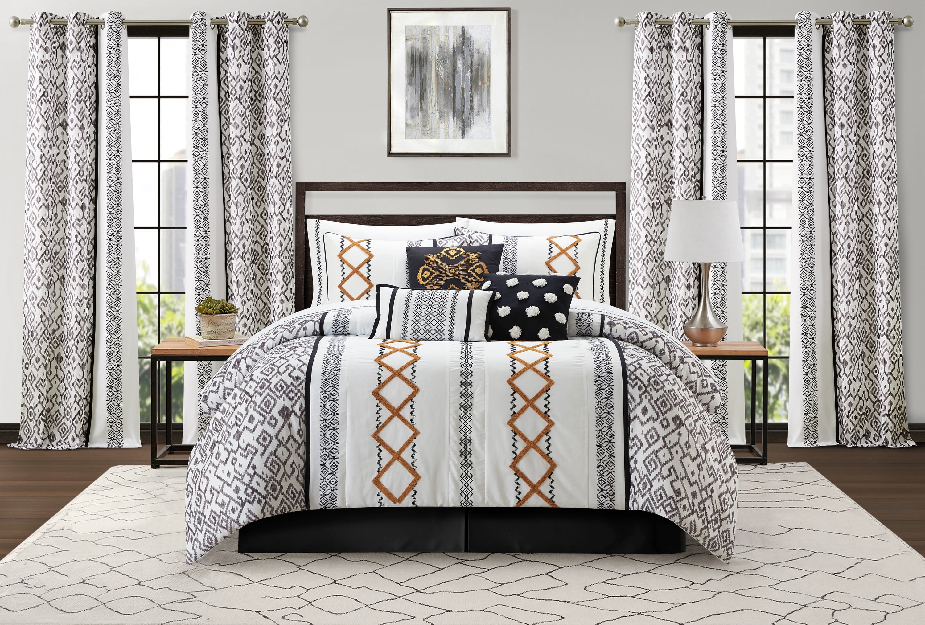Queen Comforter Sets With Matching Curtains Lanco Black Gold Comforter Set Queen Size, 15 Piece Terry Embroidery