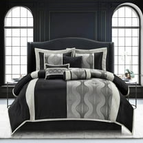 Lanco Black Silver Comforter Set , California King Size , 7 Pieces Fashion Jacquard Bedding Set