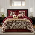 thumbnail image 1 of Lanco Black and Red Comforter Set Queen Size , 7 Piece Jacquard Soft Bedding Set , All Season, 1 of 7