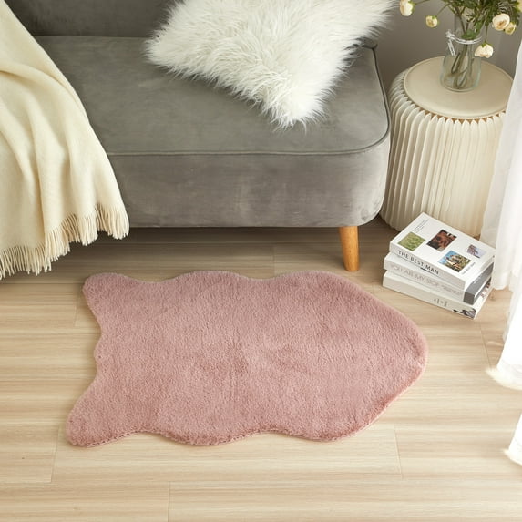 Lanco Blush Faux Rabbit Rug , Size 23.6"x 35.4" , Premium Ultra Soft Rug for Living Room Bedroom
