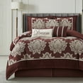 thumbnail image 1 of Lanco Burgundy Damask Patchwork Queen Size Comforter Set, 7 Piece, Jacquard with Matching Solid Piecework Bedding Set, All Season, Bedskirt, Pillows & Shams, 1 of 8