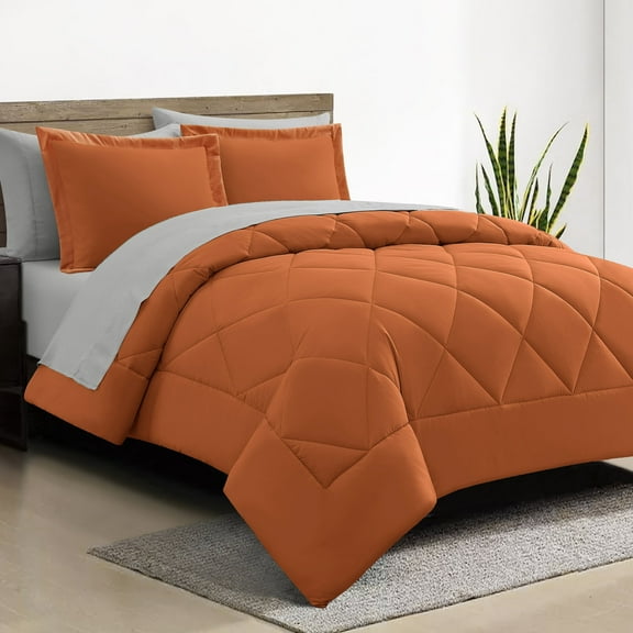 Lanco Burnt Orange Comforter Set Queen Size, 7 Piece Diamond Quilting Solid Bedding Set, Matching Flat sheet, Fitted sheet, Pillows & Shams