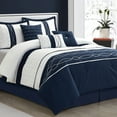 thumbnail image 1 of Lanco Coleen Geometric 7-Piece Comforter Set, Navy, Queen, Fill Polyester, 1 of 7