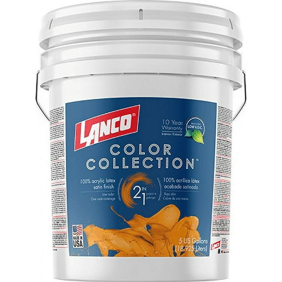 Lanco Color Collection 2 in 1 Satin Interior & Exterior Paint, Wall & Trim, White & Pastel, 5 Gallon