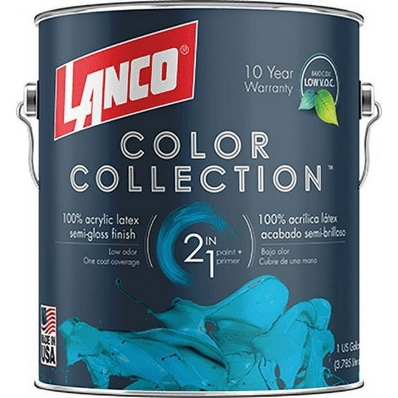 Lanco Color Collection 2 in 1, Semi Gloss Interior & Exterior Wall & Trim Paint, White & Pastel Base Finish, 1 Gallon