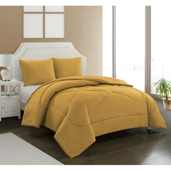 Lanco Comforter Set Yellow Microfiber Comforter, Full/Queen (3 Count)