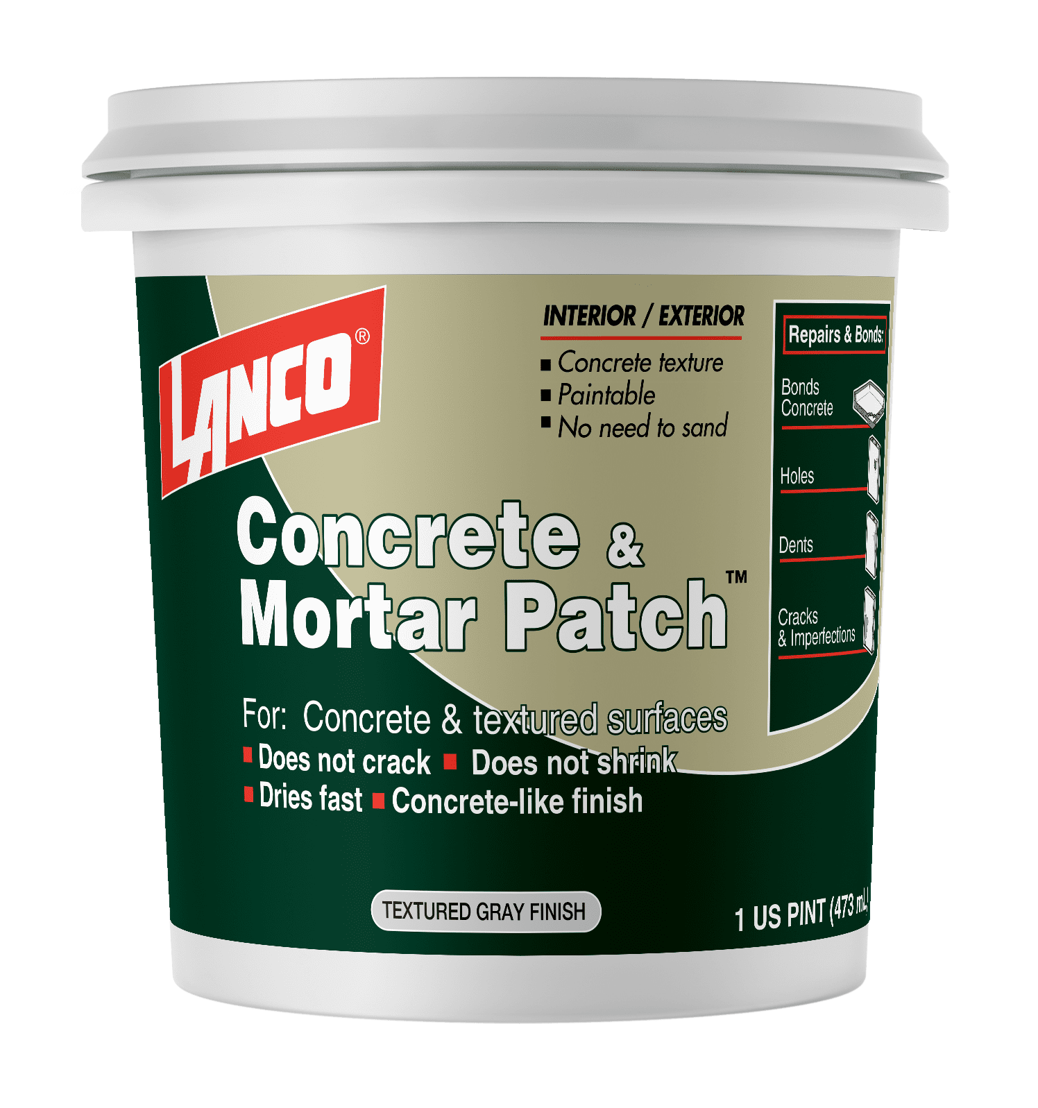 Lanco Concrete & Mortar Patch Grey Finish, 1 Pint