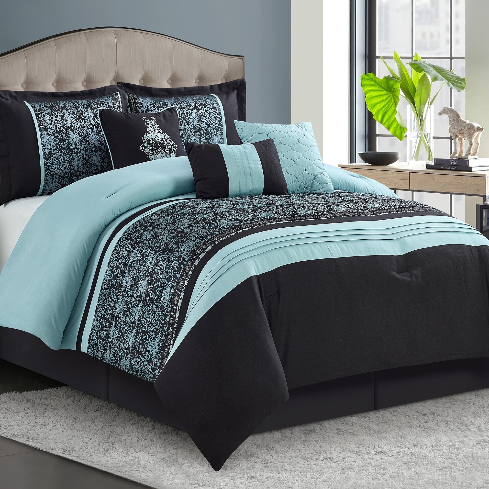 SouthShore Fine Linens Twin XL Down Alternative Comforter Set, Reversible  Ultra-Soft Microfiber, Rhythm Blue - Walmart.com, image size:2000x2000