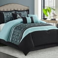 thumbnail image 1 of Lanco Damask 7 Piece Comforter Set Aqua/Black, Bed Size Queen, Fill Polyester, 1 of 7
