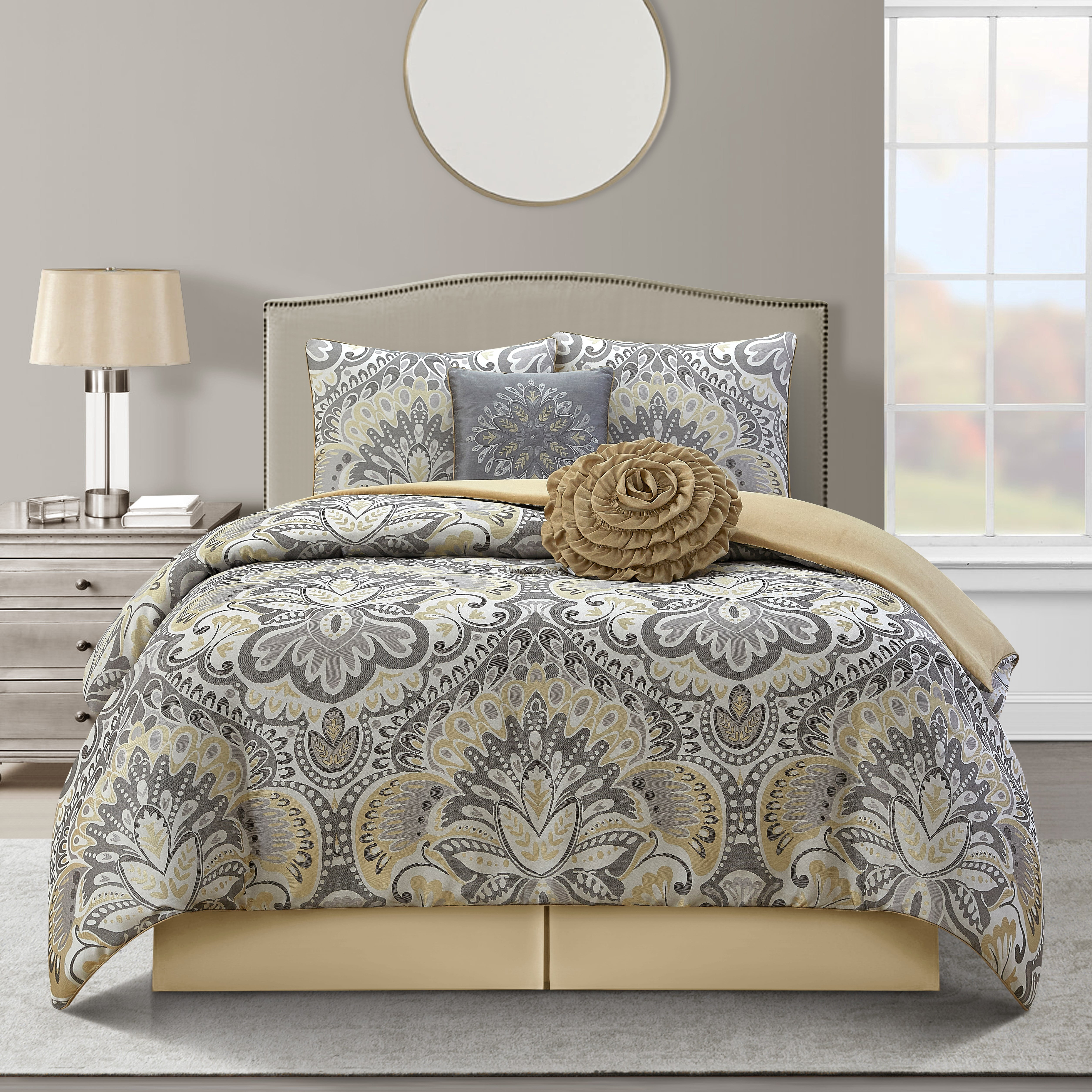 California King Yellow and Grey Microfiber Reversible Comforter Set