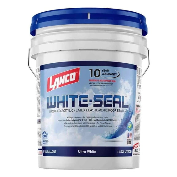 Lanco Elastomeric White Seal Roof Coating 5 Gal Acrylic Sealer Waterproof Paint