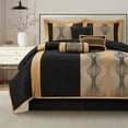 thumbnail image 1 of Lanco Elegant Black and Gold Comforter Set King Size, Striped, 7 Pieces Jacquard Bedding Sets All Season with Comforter, Bed Skirt, Pillows & Shams, Lightweight Microfiber, 1 of 8