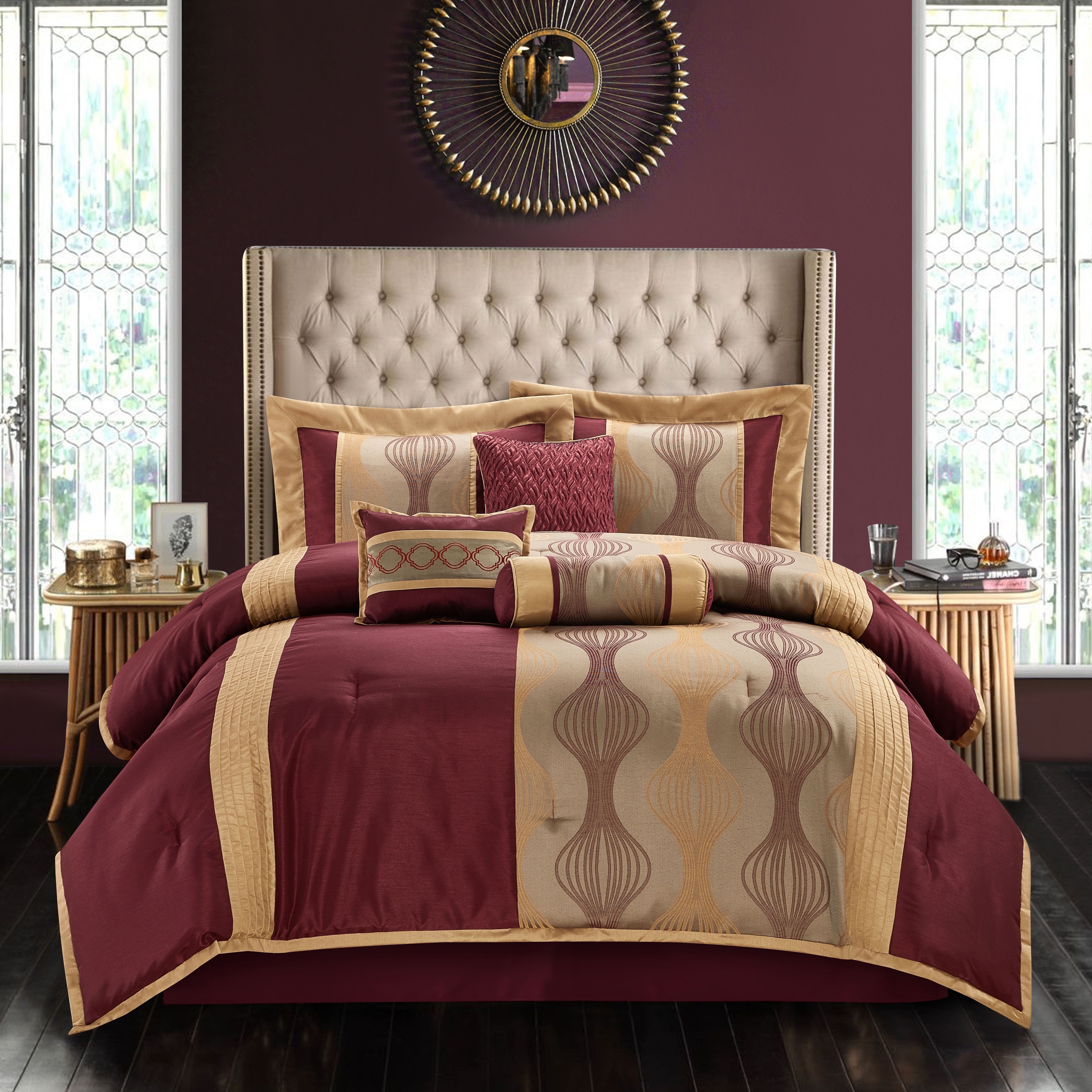 King Red Wine Microfiber 7-Piece Comforter Set