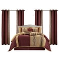 thumbnail image 1 of Lanco Elegant Wine Gold Comforter Set Califirnia King Size , Striped ,15 Piece Room-in-A-Bag , Jacquard Bedding Set, All Season, Matching Decorative Pillows, Pillow Sham , Curtains, 1 of 8