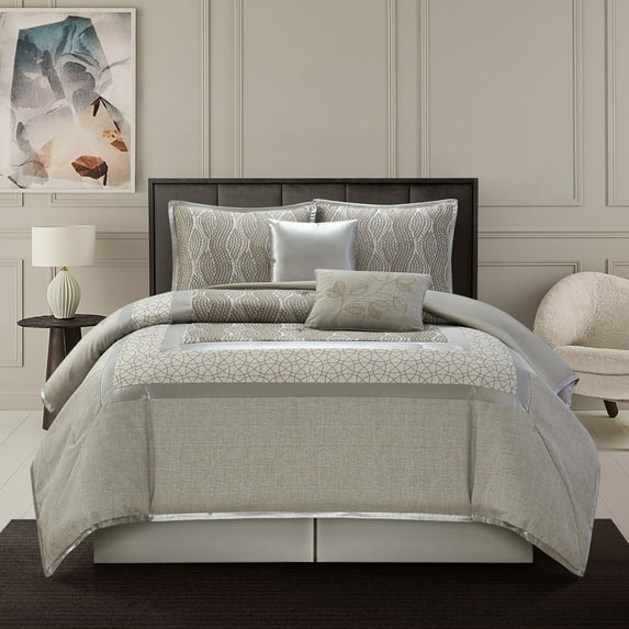 Lanco Emma Floral 6-Piece Comforter Set, Grey, California King, Fill Polyester, Geometric