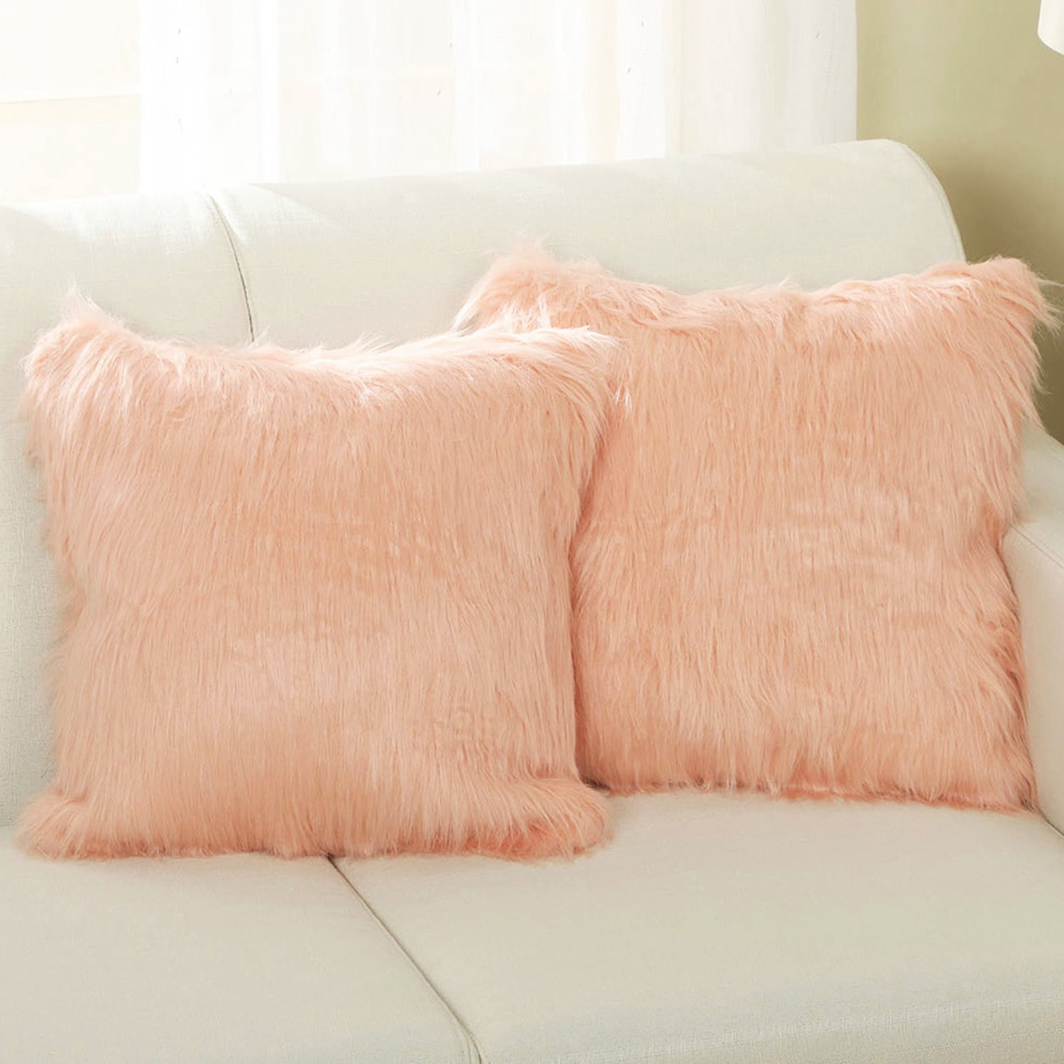 Lanco Faux Fur Fluffy Throw Pillow Covers, Soft Shaggy Plush