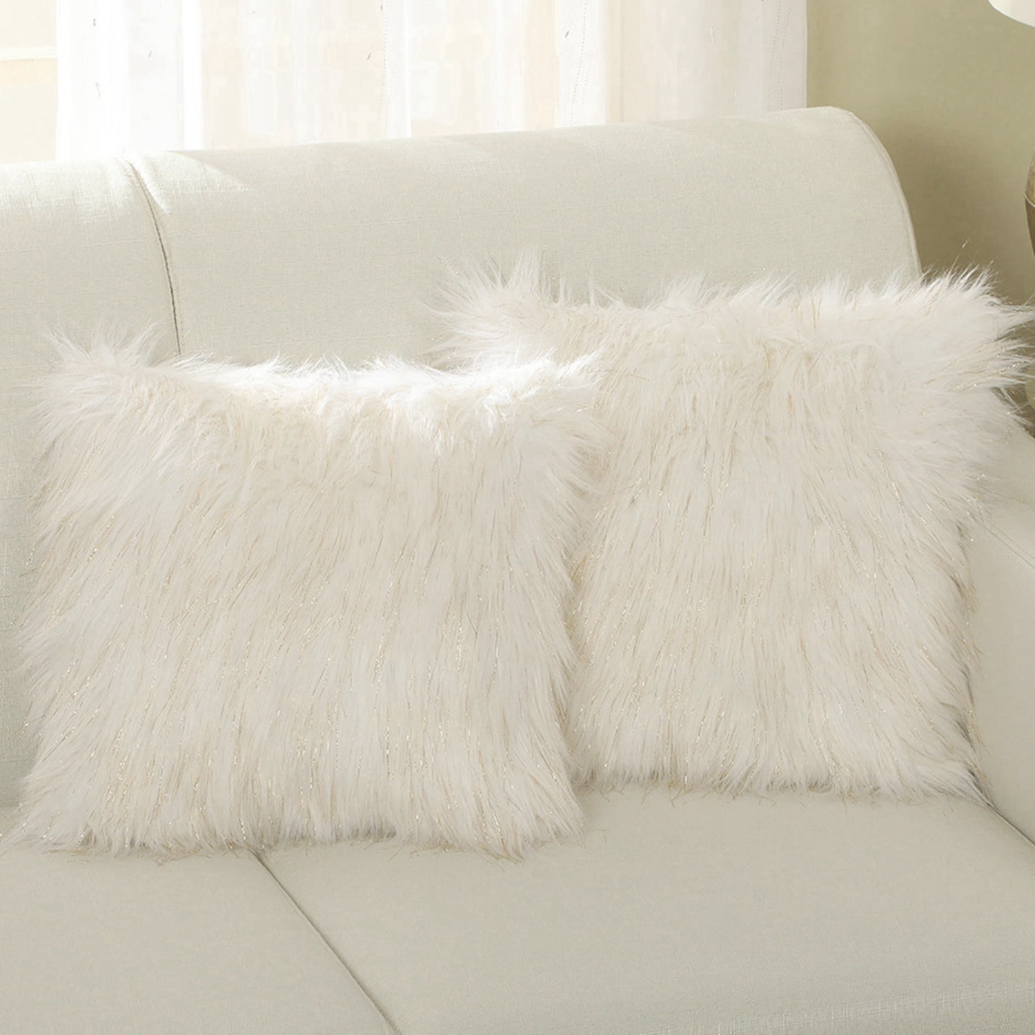 Lanco Faux Fur Fluffy Throw Pillow Covers, Soft Shaggy Plush