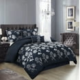 thumbnail image 1 of Lanco Floral Embroidery 7 Piece Comforter Set, Navy, King, Floral, 100% Polyester & Fill, Embroidery, 1 of 5