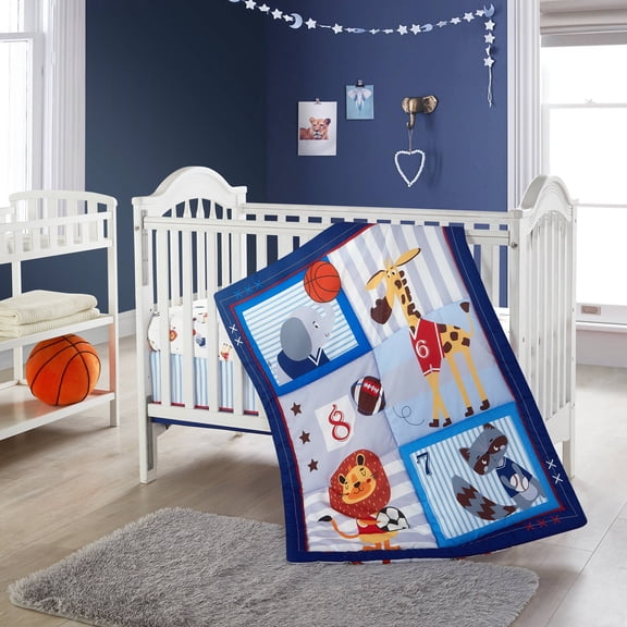 Lanco Future All-Star 3 Piece Baby Nursery Crib Bedding Set Blue/Grey, Bed Size 33 x 42