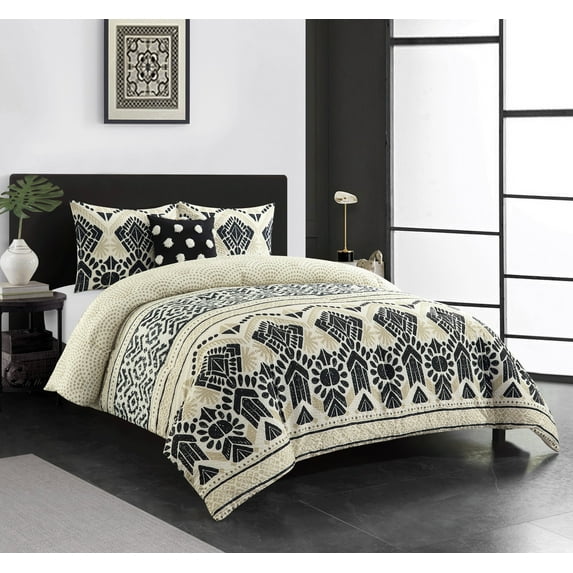 Lanco Geo Dots 4 Piece Bedding Comforter Set Ivory/Black, Bed Size King, 100% Polyester Fill, All Season Premium Bedding Set