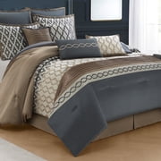 Lanco Geometirc Queen Size Comforter Set , 10 Piece , Jacquard Home Decor , Premium Lightweight Microfiber