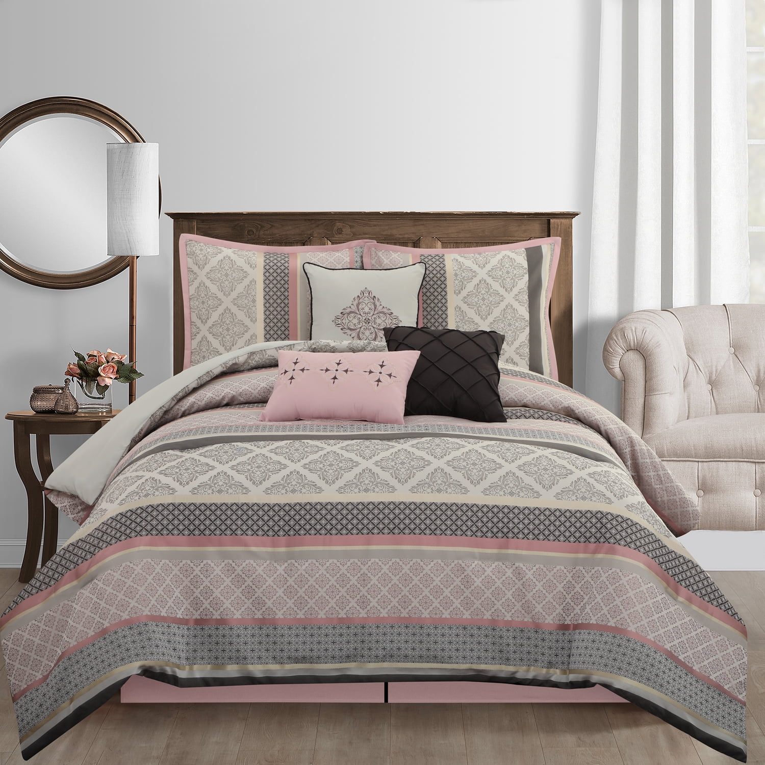 Lanco Geometric Blush Comforter Set Queen Size , 7 Piece Jacquard