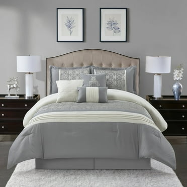 Lanco Grey Comforter Set Queen Size, 7 Piece, Jacquard Home Decor, Matcking Bed Skirt, Pillows & Shams, All Season Bedding Set