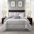 thumbnail image 1 of Lanco Grey Jacquard Comforter Set California King Size, 7 Piece Striped Bedding Set, All Season Home Decor, Matching Pillow Shams, Bedskirt, Decorative Pillows, 1 of 7