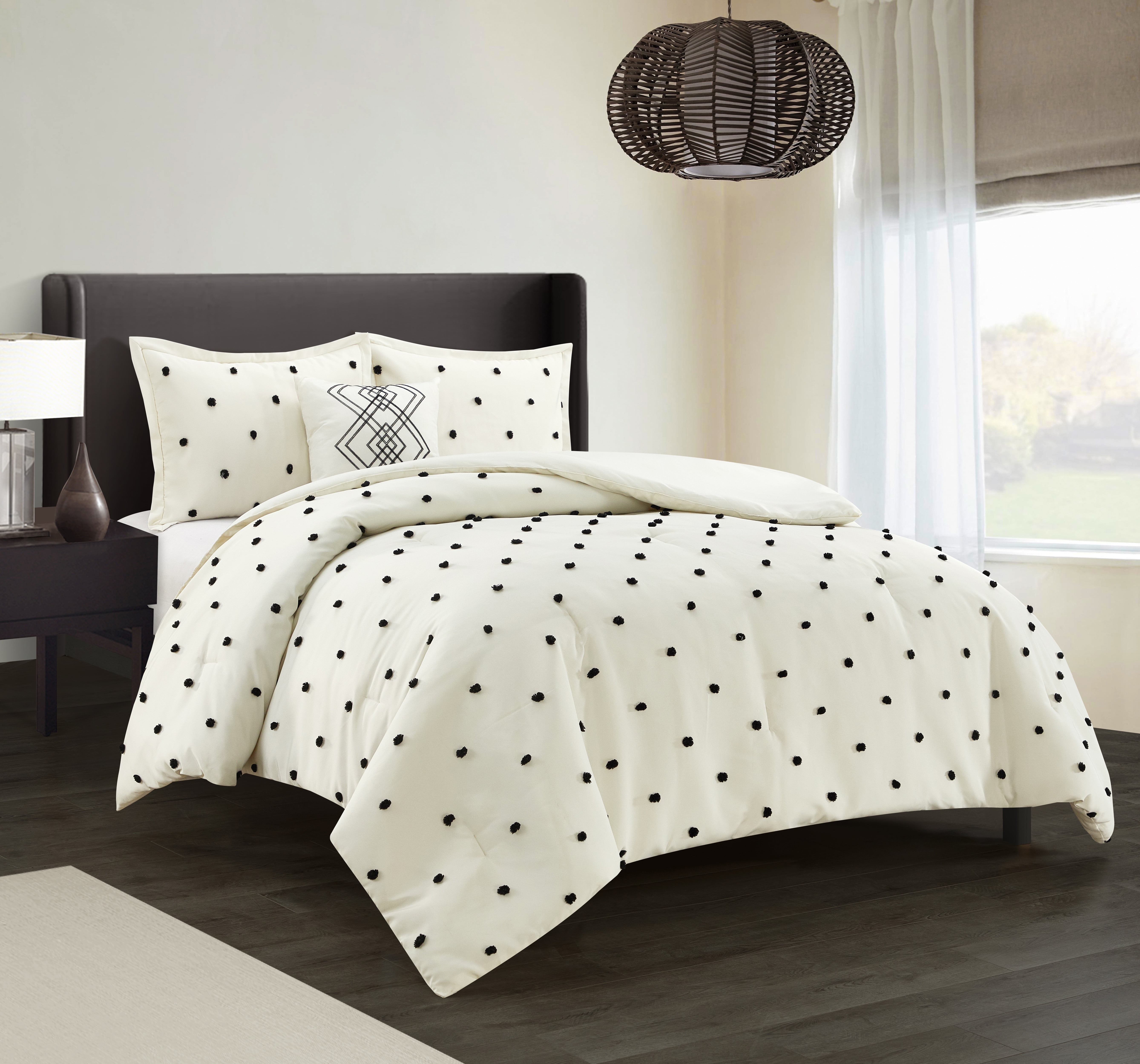 Lanco Ivory Black Dots Twin Comforter Sets, 3 Piece, Ultra Soft, Premium Microfiber, Bedskirt, Pillows & Shams, All Season Bedding Set…