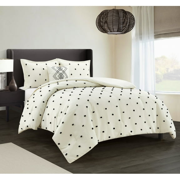 Lanco Ivory Black Dots Twin Comforter Sets, 3 Piece, Ultra Soft, Premium Microfiber, Bedskirt, Pillows & Shams, All Season Bedding Set…