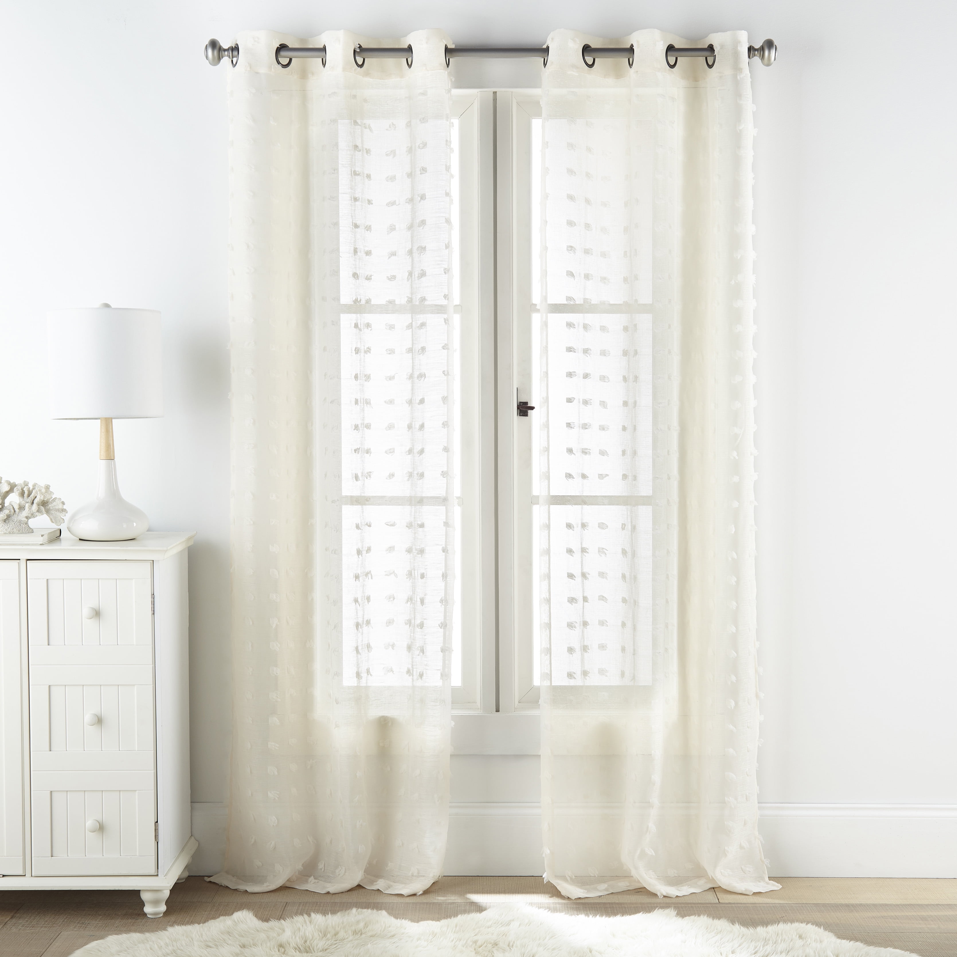 Ivory Sheer Grommet Polyester Window Panels, 37" x 63"