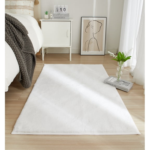 Lanco Ivory Rubbit Faux Fur Rug , 2.5' x 3.83' , Super Soft Fluffy Area Rug for Living Room Bedroom