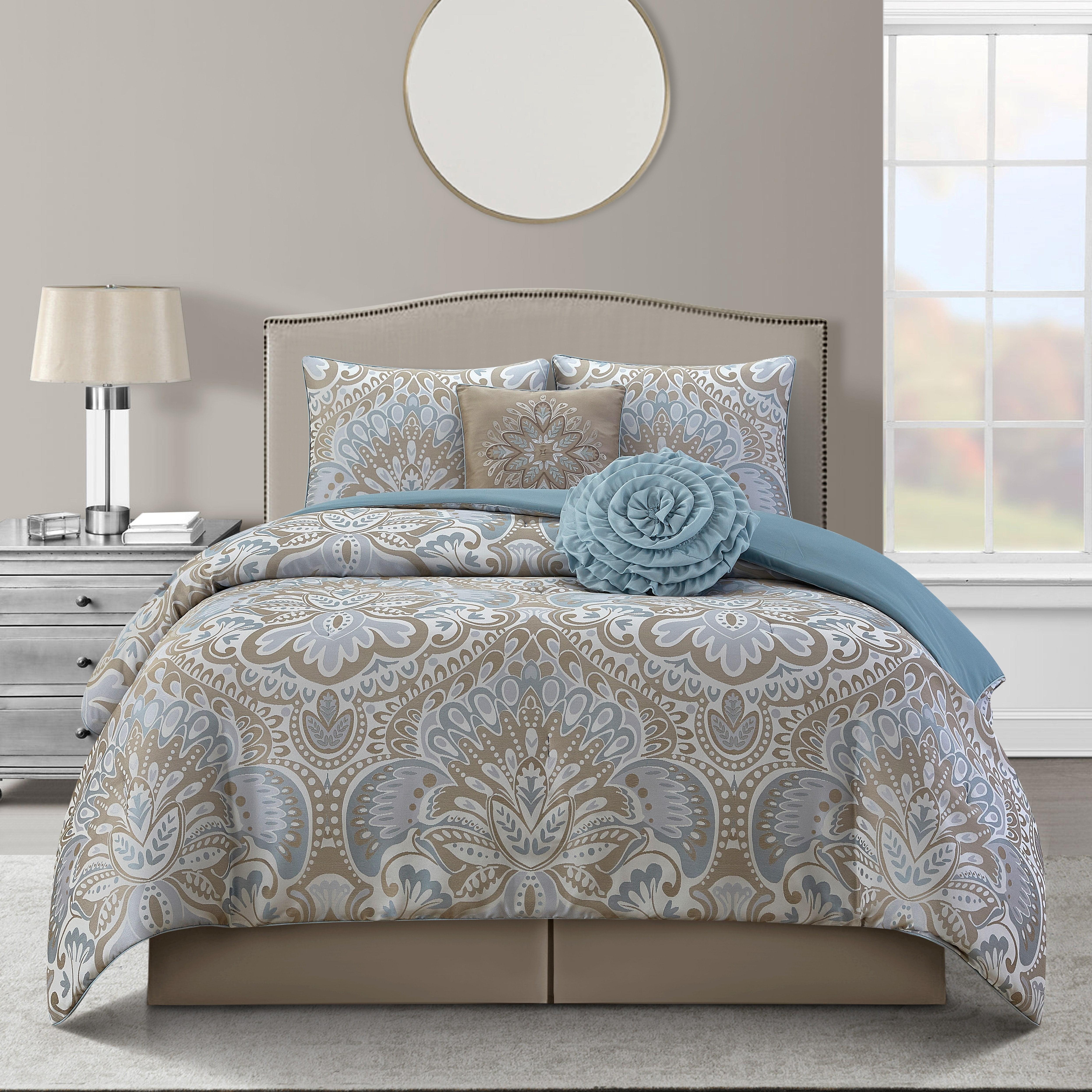 California King Aqua and Brown Reversible Microfiber Comforter Set